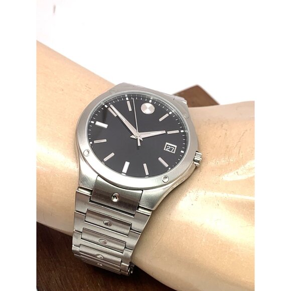 Movado Men's Watch 0607541 SE Black Dial Swiss Quartz Silver Steel 41mm - Picture 6 of 15